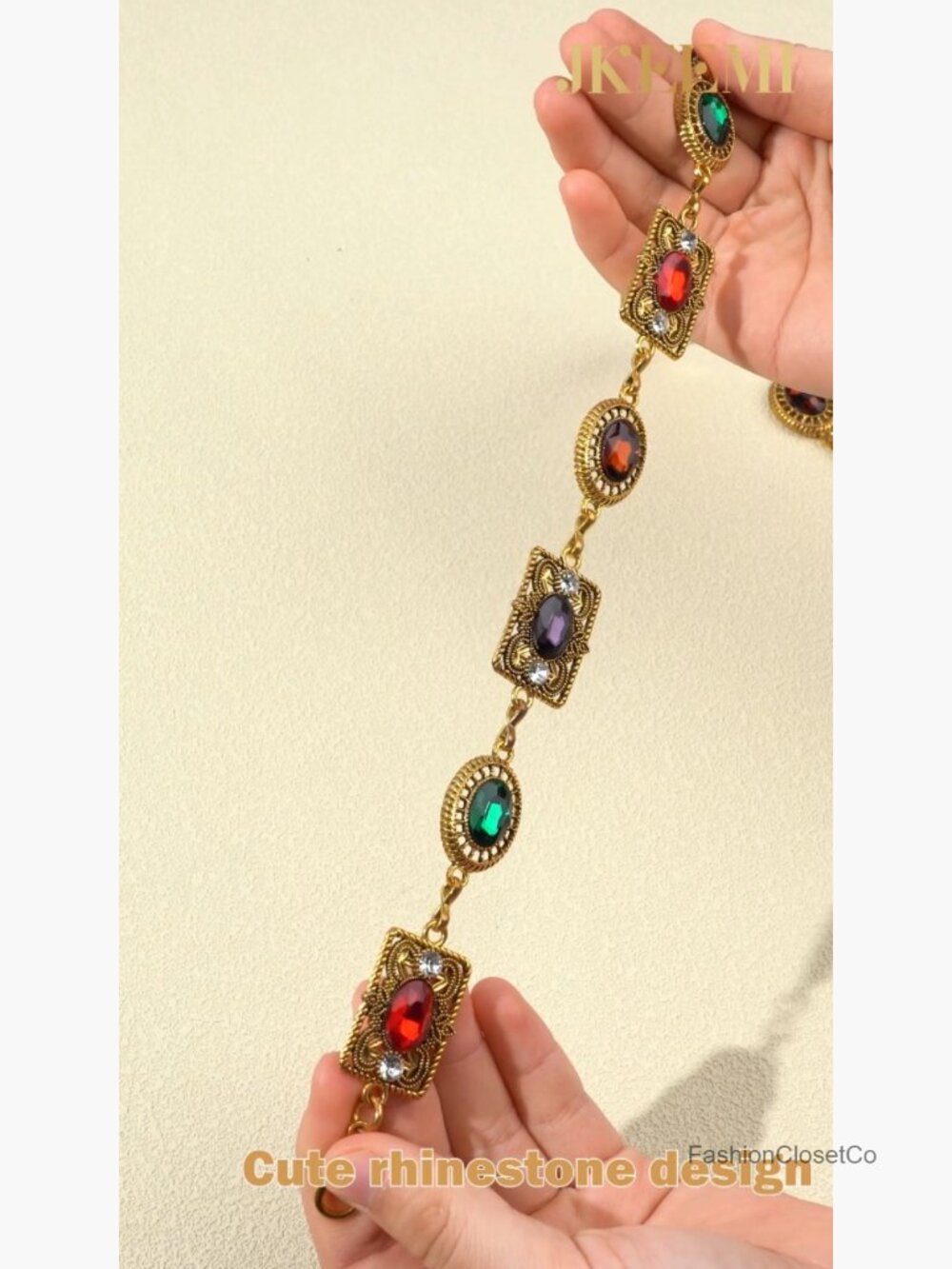 Vintage Rhinestone Gems Western Concho Chain Belt - Boho Metal Waist Chain for - Picture 7 of 7